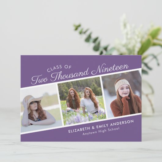 Invitation Classe de script élégant de 2019 | 3 Photos Gradua (Debout devant)
