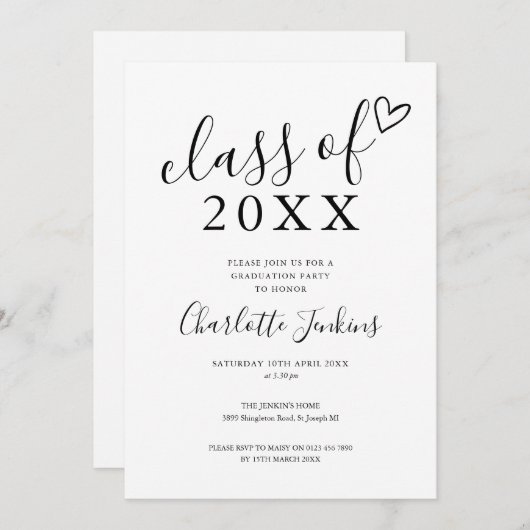 Invitation Classe de Script Heart Graduation Party (Devant / Derrière)