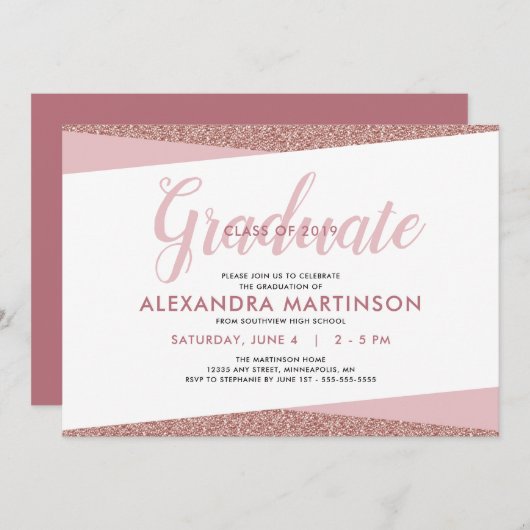 Invitation Classe d'obtention du diplôme pipe% rose de (Devant / Derrière)