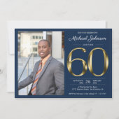 Invitation Classe d'or bleu marine photo 60e anniversaire fêt (Devant)