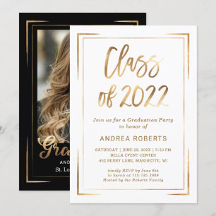Invitation Classe d'or noir blanc de 2022 Graduation Party