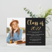 Invitation Classe d'or noir élégant de la photo Graduation (Debout devant)