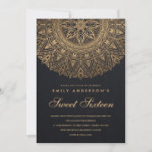 INVITATION CLASSE D'OR NOIR ORNATE MANDALA SWEET 16 ANNIVERSA (Devant)