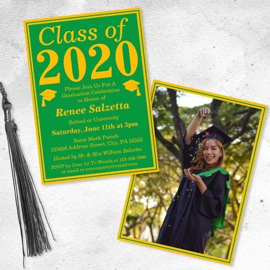 Invitation Classe d'or vert de 2024 Graduation Photo