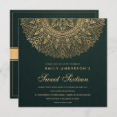 INVITATION CLASSE D'OR VERT ORNATE MANDALA SWEET 16 ANNIVERSA (Devant / Derrière)