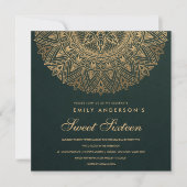 INVITATION CLASSE D'OR VERT ORNATE MANDALA SWEET 16 ANNIVERSA (Devant)