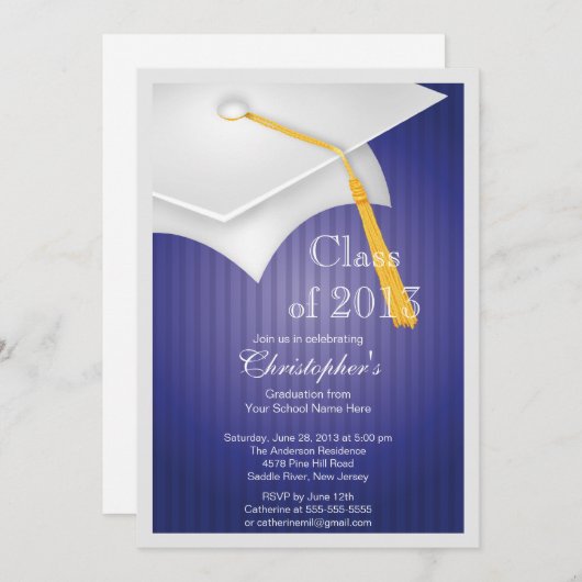 Invitation Classe du White Grad Casquette Grad Grad Party 201 (Devant / Derrière)
