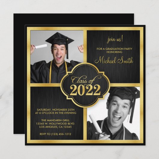 Invitation Classe Elegant Black and Gold (Devant / Derrière)