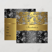 Invitation Classe Élégant Fleur 2 en or embossé (Devant / Derrière)