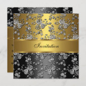 Invitation Classe Élégant Fleur 2 en relief Or (Devant / Derrière)