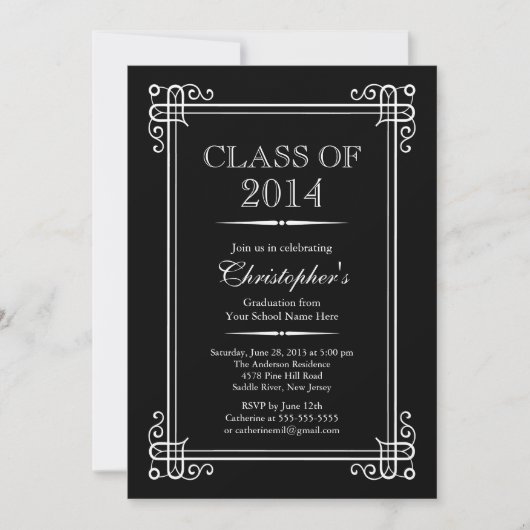 Invitation Classe Elegant Formal de 2014 Graduation Party (Devant)