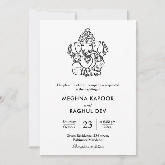 Invitation Classé Elegant Ganpatio Indien Dieu Mariage (Devant)