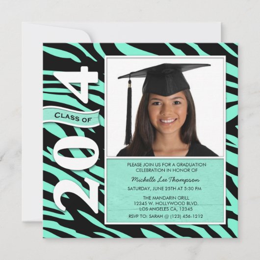 Invitation Classe Elégant Mint & Black Zebra Stripes de 2014 (Devant)