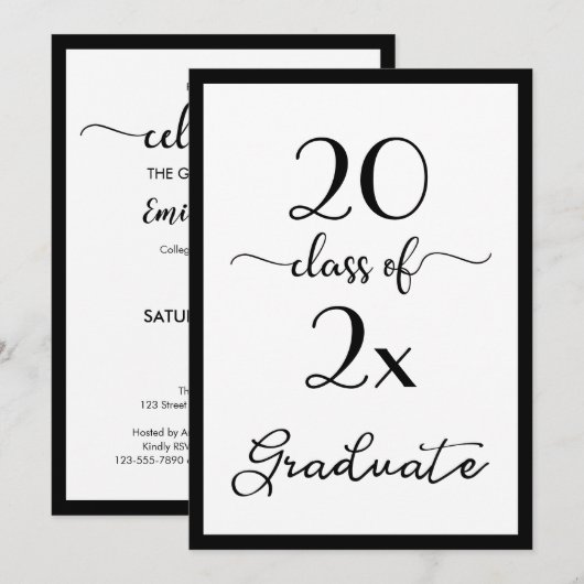 Invitation Classe Élégante De 2025 Black White Graduation Par (Devant / Derrière)