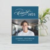 Invitation Classe élégante de 2025 Blue Photo Graduation Part (Debout devant)