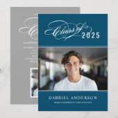 Invitation Classe élégante de 2025 Blue Photo Graduation Part (Devant / Derrière)