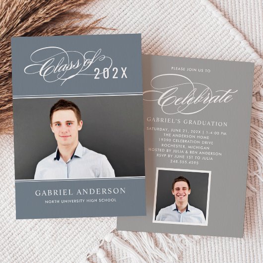 Invitation Classe élégante de 2025 Slate Photo Graduation Par