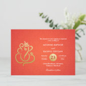 Invitation Classé Faux Gold Foil Ganesha Indian Red Damask (Debout devant)