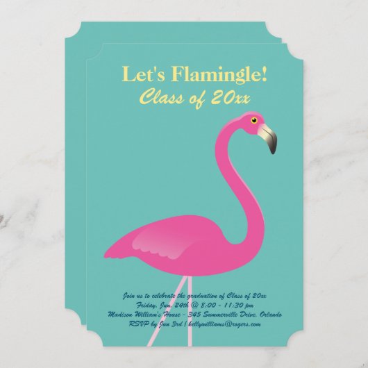 Invitation Classe Flamingle de 2016 Grad - Turquoise (Devant / Derrière)