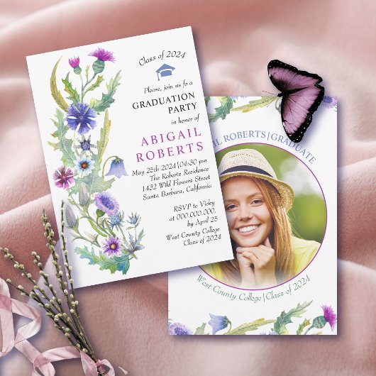 Invitation Classe fleur sauvage Aquarelle De 2025 graduation