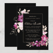 Invitation Classe florale rose de la fête de graduation 2021 (Devant / Derrière)