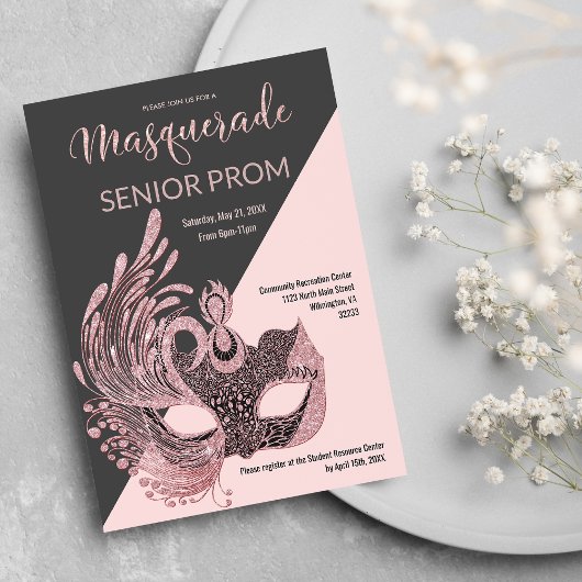 Invitation Classé gris noir rose Parties scintillant Masquera