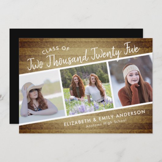 Invitation Classe manuscrite de 2025 | 3 Photos rustiques (Devant / Derrière)