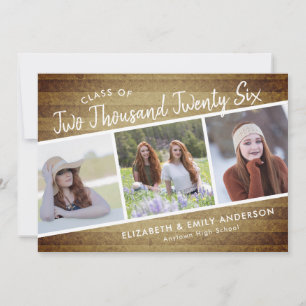 Invitation Classe manuscrite de 2026 3 Photos Rustique