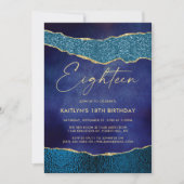 Invitation Classe Marine Blue & Gold Agate 18e anniversaire (Devant)