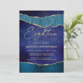 Invitation Classe Marine Blue & Gold Agate 18e anniversaire (Debout devant)