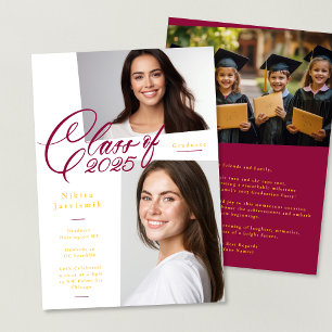 Invitation Classe Maroon & Jaune de 2025 Photo Grad Party