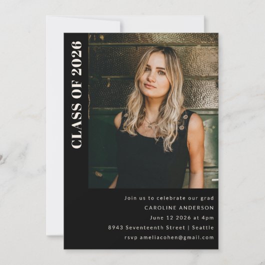 Invitation Classe moderne 2023 Black Photo Graduation Party (Devant)