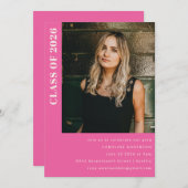 Invitation Classe moderne 2023 Hot Pink Photo Graduation Part (Devant / Derrière)