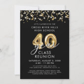 Invitation Classe moderne 40 ans Réunion Black Gold Streamers (Devant)