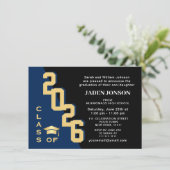 Invitation Classe moderne de 2023 Golden Navy Graduation Part (Debout devant)