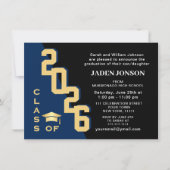 Invitation Classe moderne de 2023 Golden Navy Graduation Part (Devant)