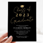 Invitation Classe moderne de 2023 Graduate Graduate Graduatio<br><div class="desc">Classe d'or noir moderne de 2023 Graduate Casquette Casquette Grad Graduation Party</div>