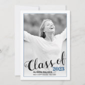 Invitation Classe moderne de 2023 script classique photo bleu (Devant)