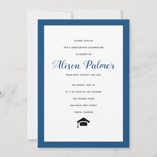 Invitation Classe moderne de 2023 script classique photo bleu (Dos)