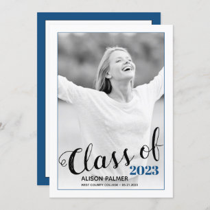 Invitation Classe moderne de 2023 script classique photo bleu