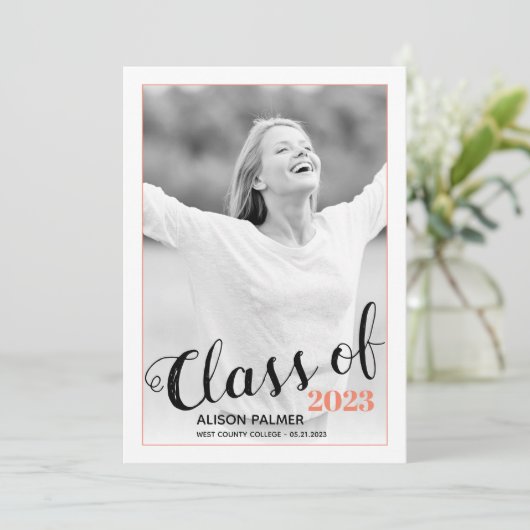 Invitation Classe moderne de 2023 script corail frontière pho (Debout devant)