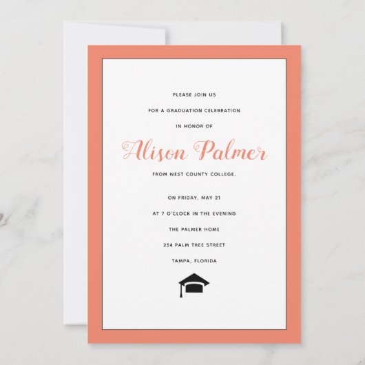 Invitation Classe moderne de 2023 script corail frontière pho (Dos)