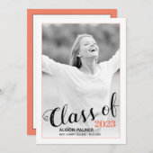 Invitation Classe moderne de 2023 script corail frontière pho (Devant / Derrière)