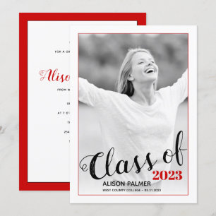 Invitation Classe moderne de 2023 script rouge photo frontièr
