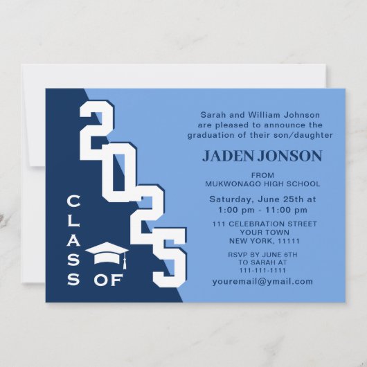 Invitation Classe moderne de 2024 Grad Blue Grad Graduation P (Devant)