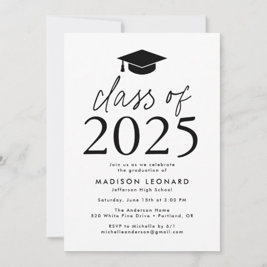 Invitation Classe moderne de 2025 Black Graduation Party (Devant)