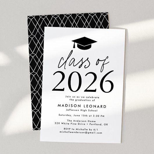 Invitation Classe moderne de 2025 Black Graduation Party