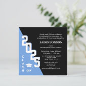 Invitation Classe moderne de 2025 Blue Black Graduation Party (Debout devant)