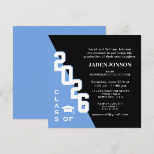 Invitation Classe moderne de 2025 Blue Black Graduation Party