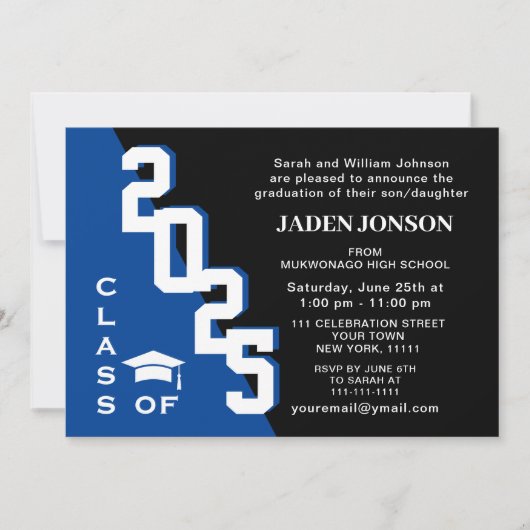 Invitation Classe moderne de 2025 Blue Black Graduation Party (Devant)